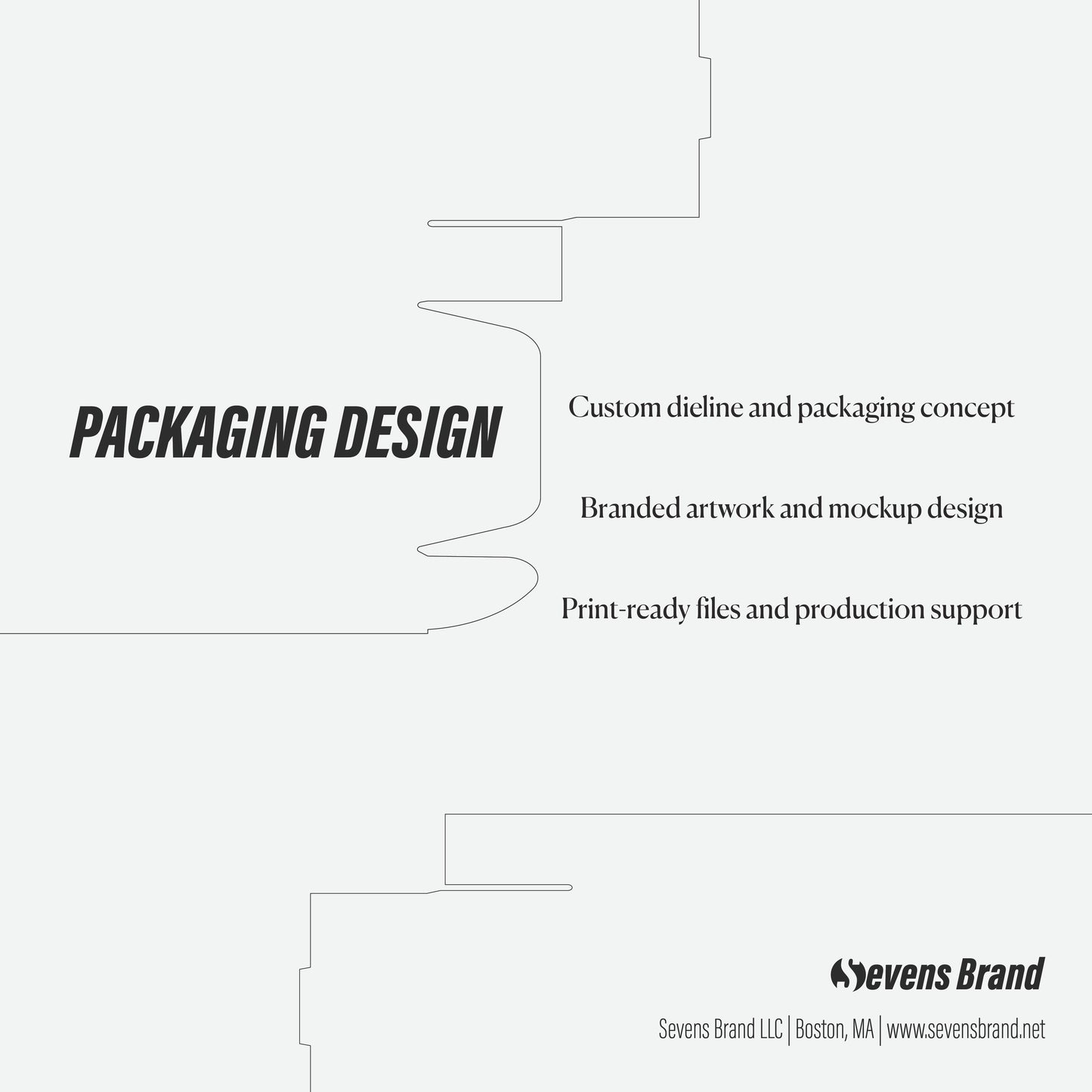 Sevens Brand packaging design services on a white background