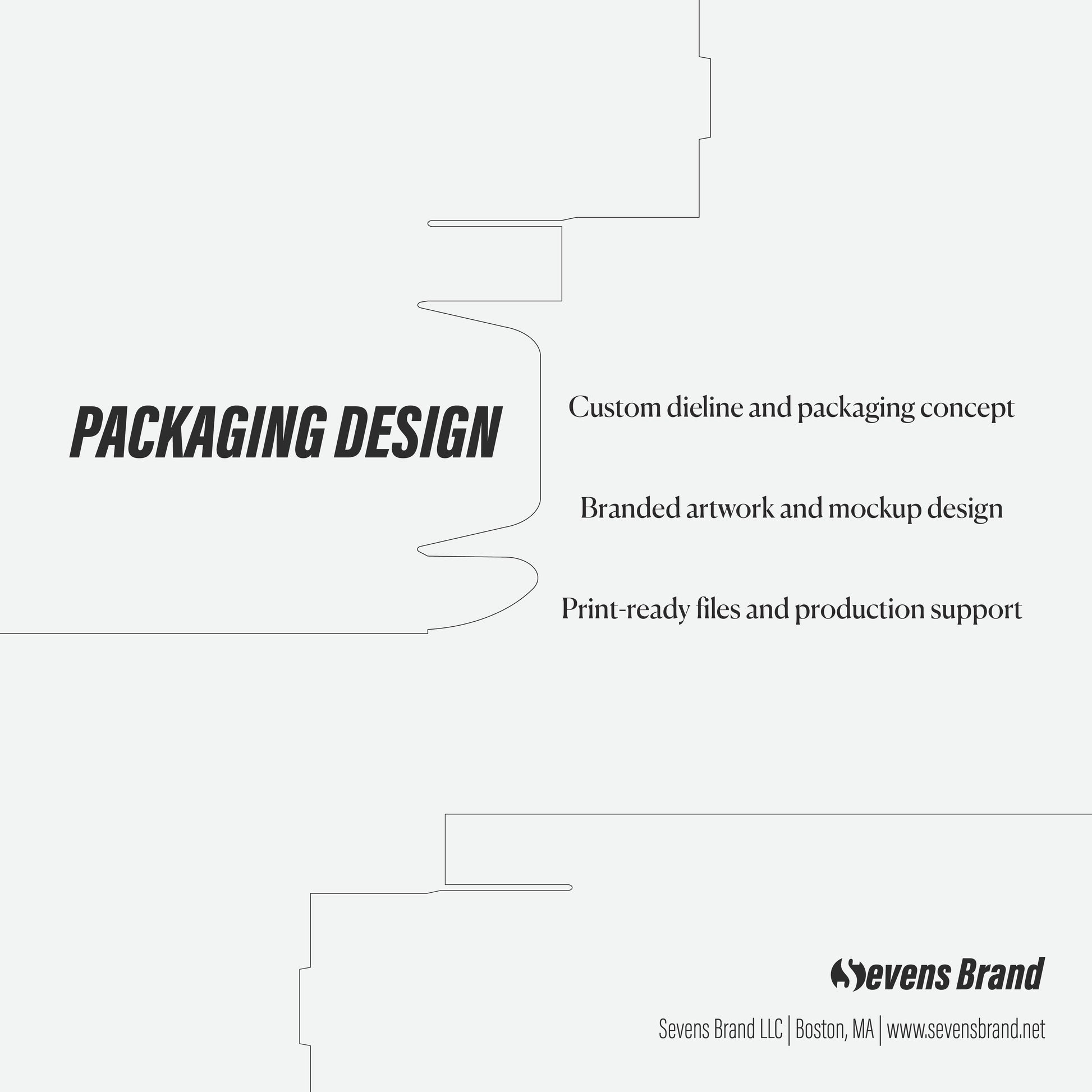 Sevens Brand packaging design services on a white background