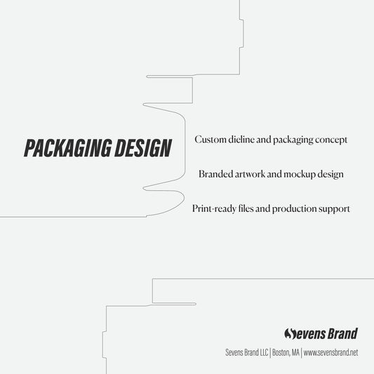 Sevens Brand packaging design services on a white background